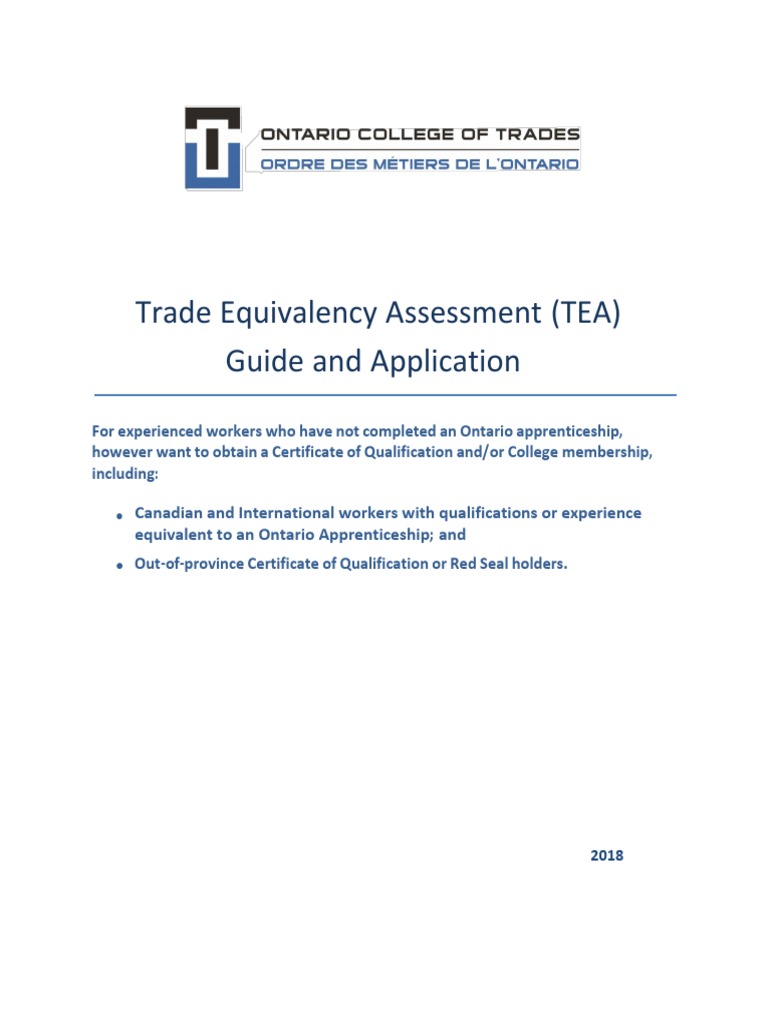 TradeEquivalency Assessment Application and GuidePackage 2018V1.2