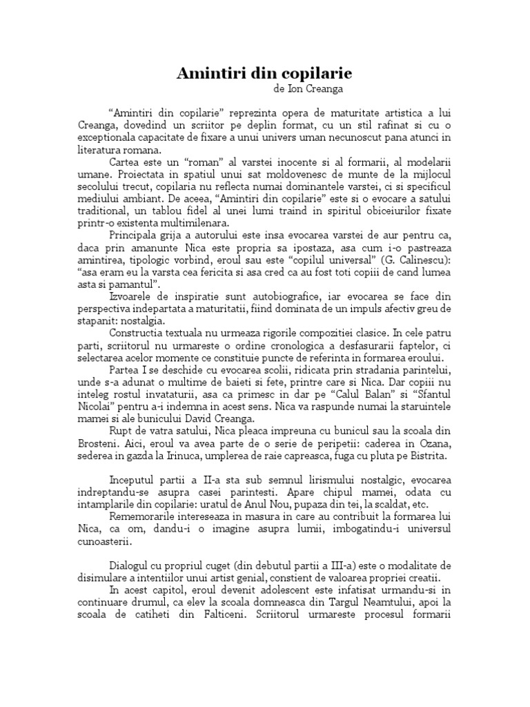 Rezumat Amintiri Din Copilarie Amintiri din copilarie - de Ion Creanga (referatele.net).doc
