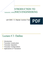 TN 104: Introduction To Electronics Engineering: LECTURE # 3: Bipolar Junction Transistor (BJT)