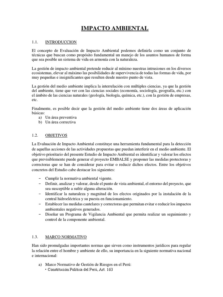 Evaluación de Impacto Ambiental del Embalse | PDF | Reservorio ...