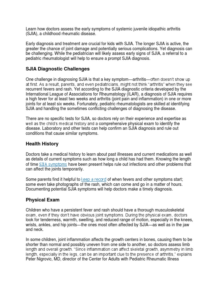SJIA Diagnostic Challenges: SJIA Symptoms Keep A Record | PDF ...