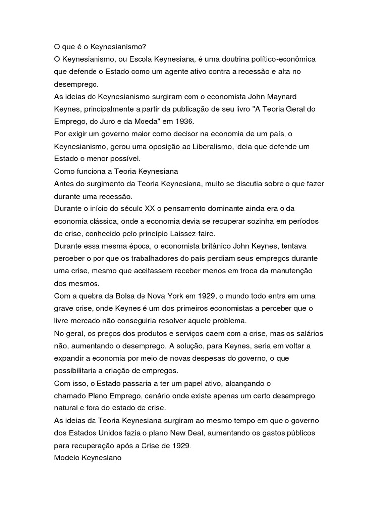 O Que É o Keynesianismo | PDF | Economia keynesiana | John Maynard Keynes