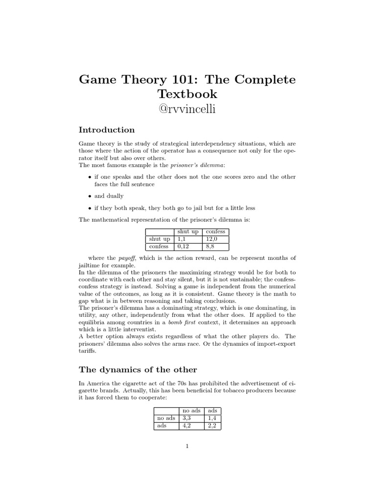 Game Theory 101: The Complete Textbook - Book Recap | PDF ...