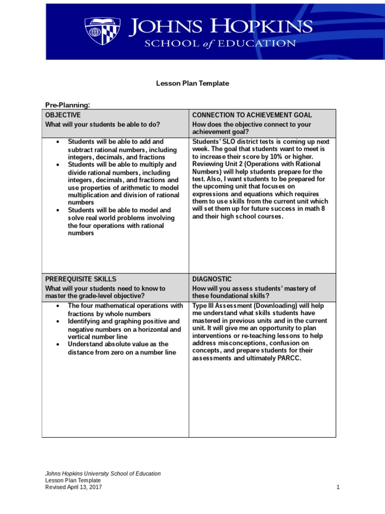 Annotated Lesson Plan Template - Free Word Template