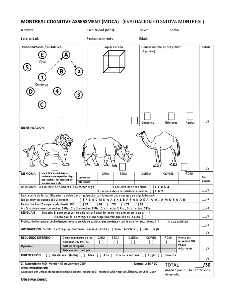 Protocolo del Test MOCA en Español | PDF | Cognición | Salud y bienestar