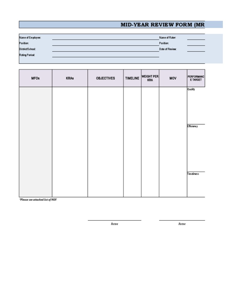 Mid-Year Review Form Template | PDF