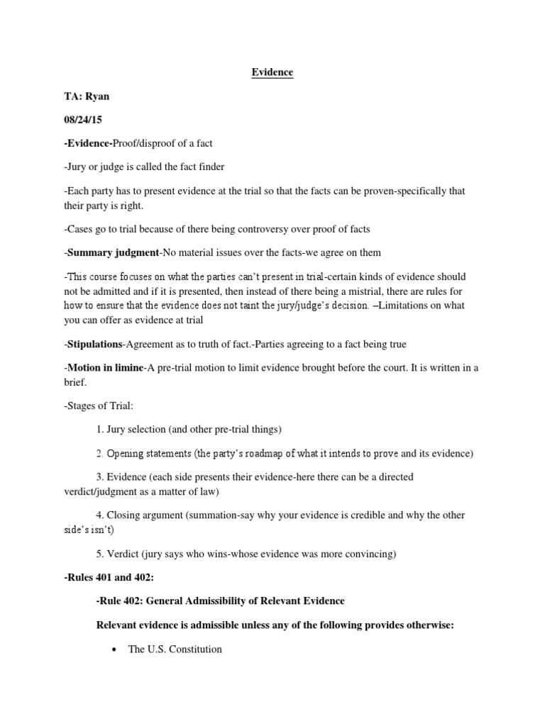 Evidence TA: Ryan 08/24/15 - Evidence-Proof/disproof of A Fact | PDF ...