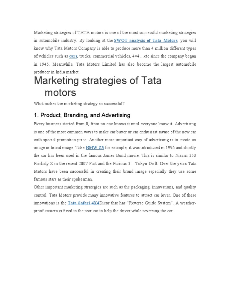 Tata Motors Marketing Strategies Overview | PDF | Car | Brand