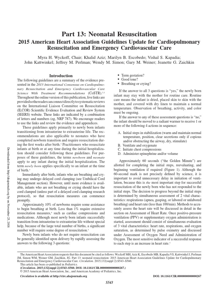 Part 13 - Neonatal Resuscitation 2015 American Heart Association ...