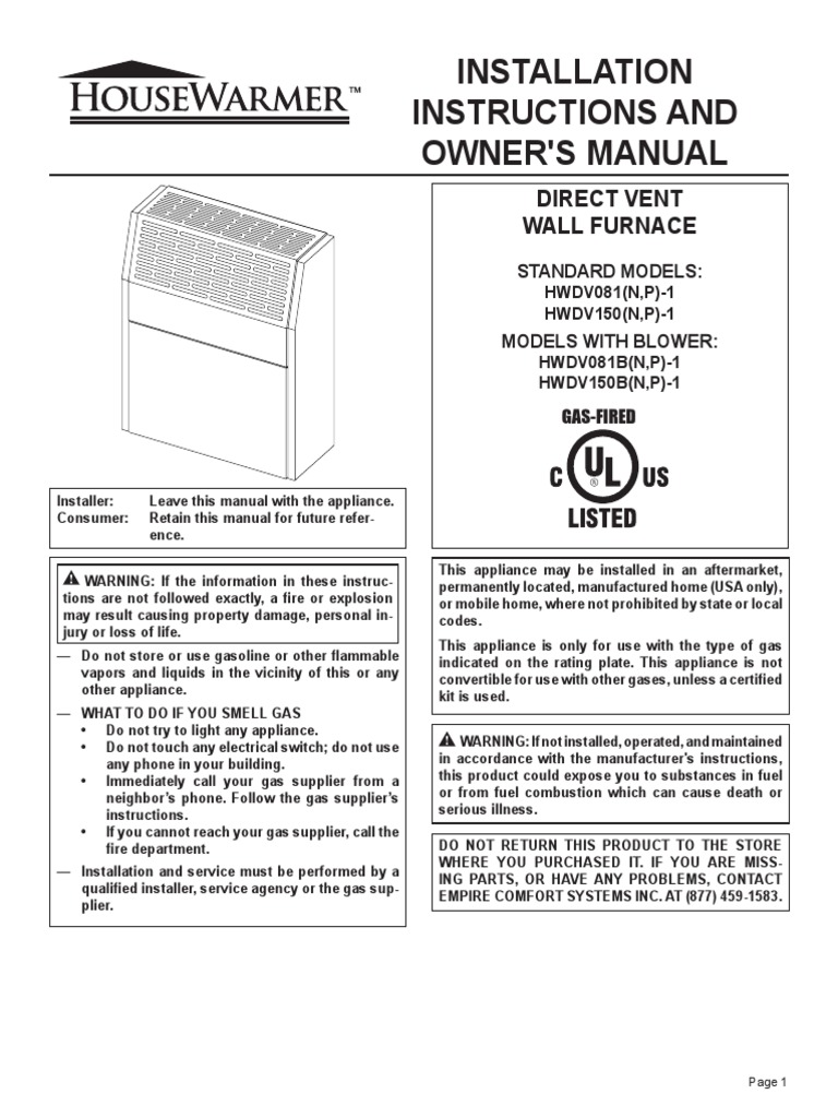 Williams Direct Vent Wall Furnace Guide | PDF | Pipe (Fluid Conveyance ...