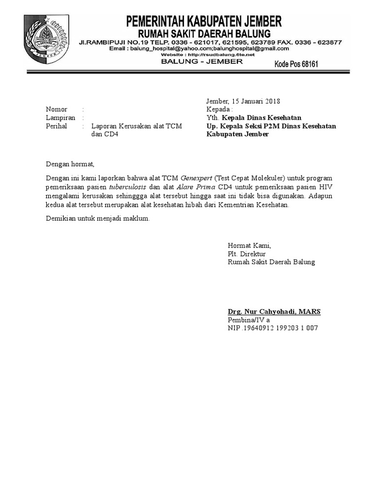 contoh Laporan Kerusakan Alat