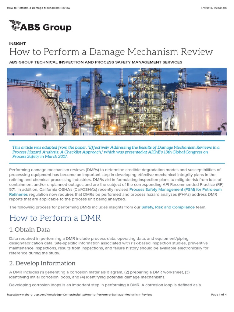 How To Perform A Damage Mechanism Review PDF Corrosion Safety