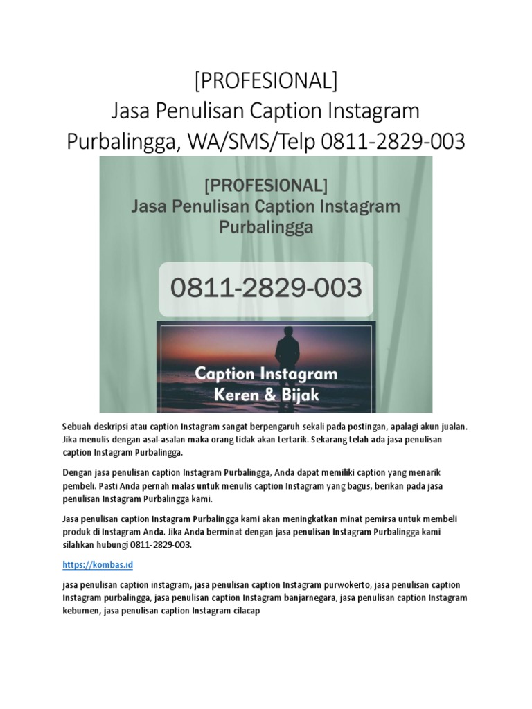 PROFESIONAL Jasa Penulisan Caption Instagram Purbalingga WA