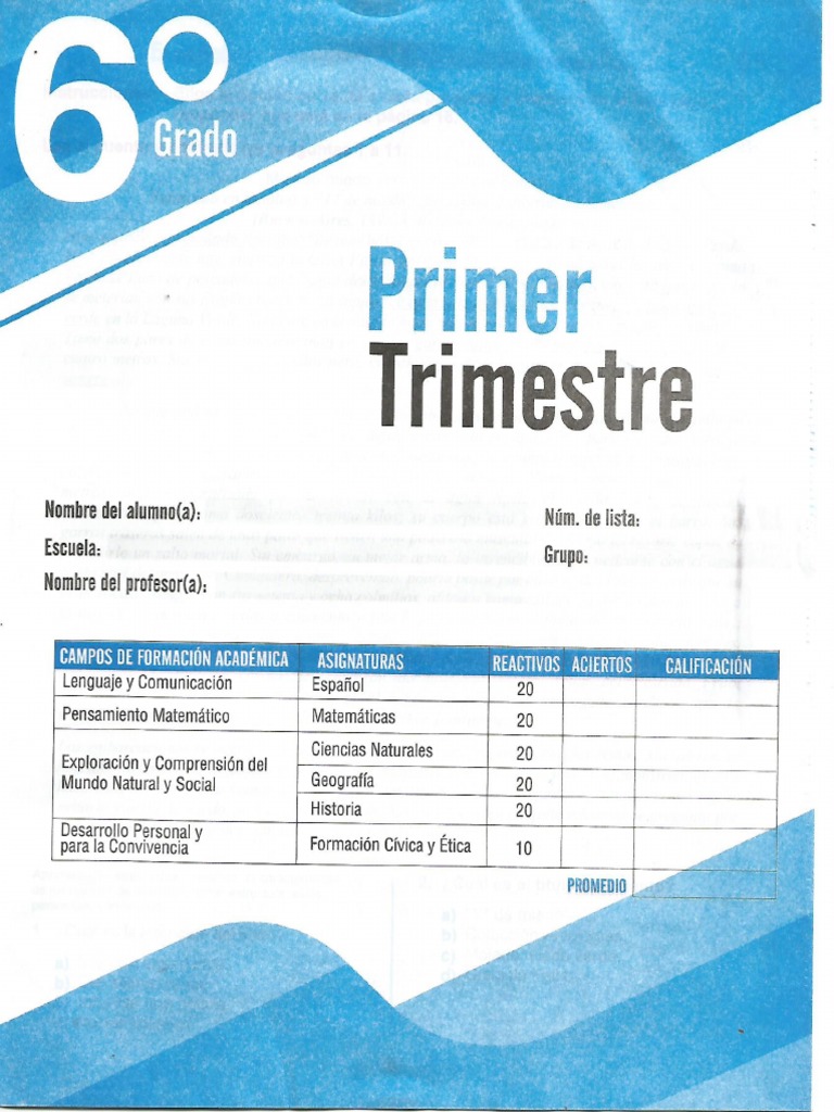 Examen Trimestral Quinto Grado Primer Trimestre THENEAVE