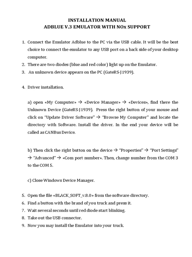 AdBlue Emulator V3 Installation Guide | PDF