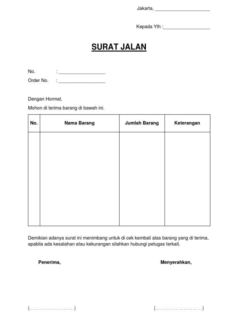 Contoh Surat Jalan