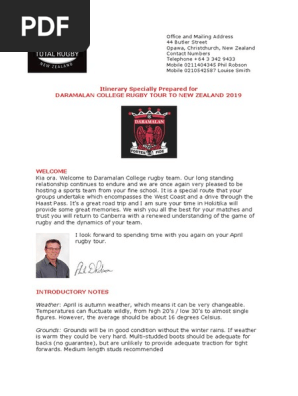 Daramalan College Rugby Tour 2019 Full Itinerary
