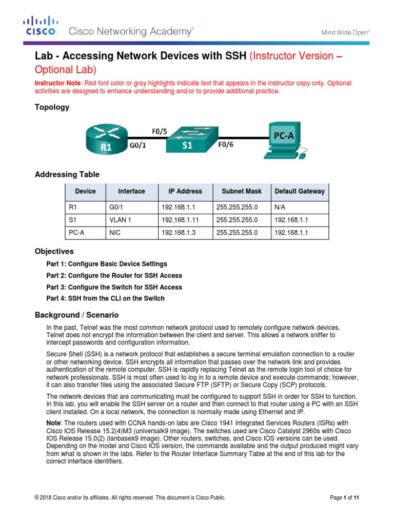 11.2.4.6 Lab - Accessing Network Devices With SSH - ILM | PDF | Secure ...