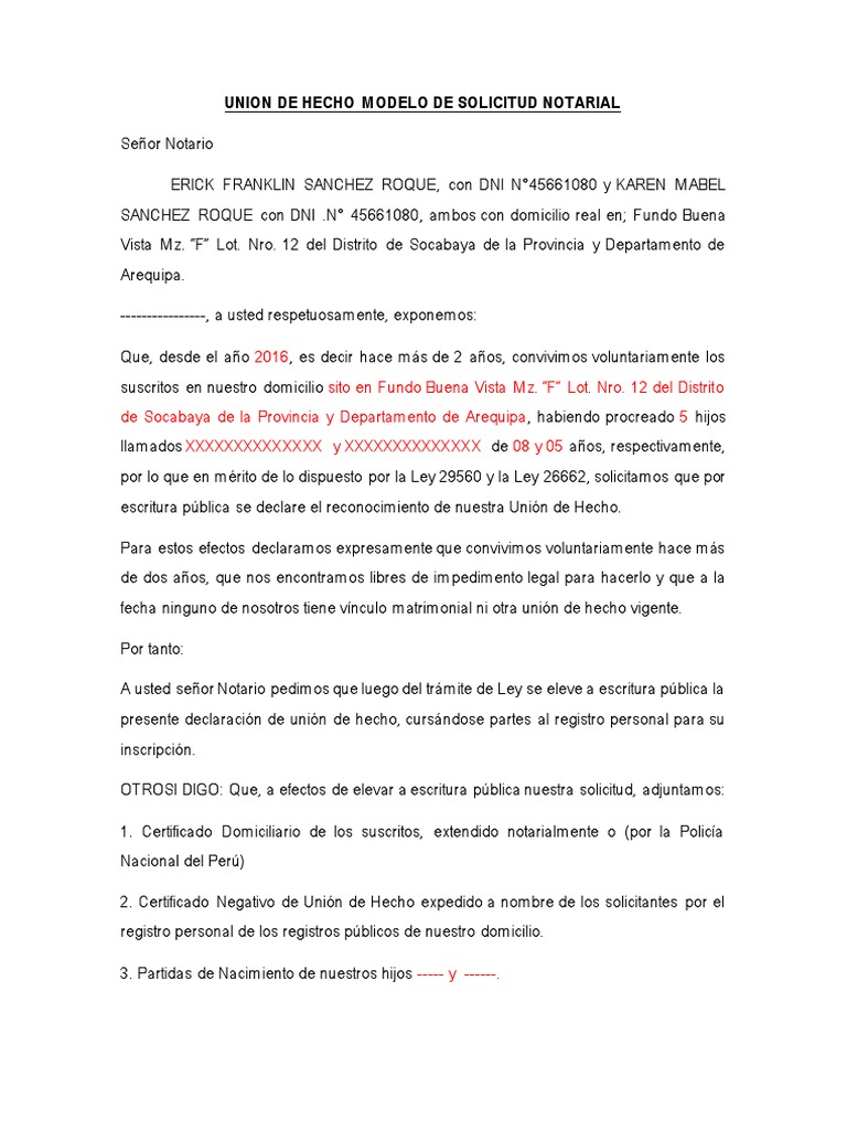 Modelo De Solicitud Notarial Pdf Gobierno Justicia