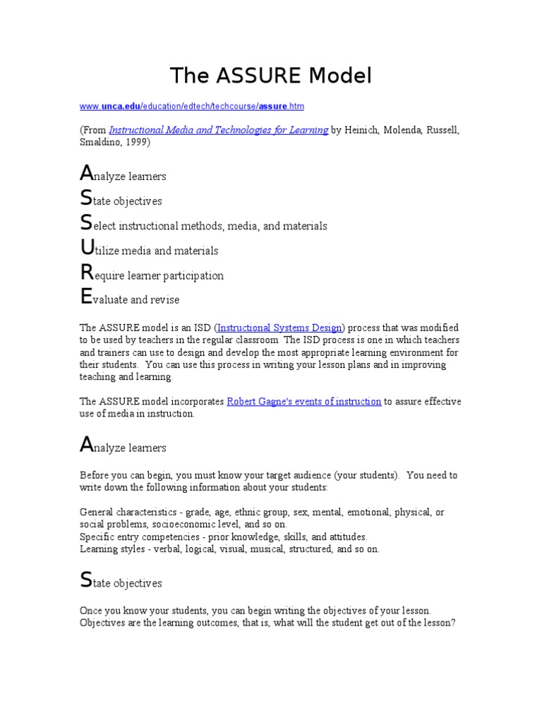 The Assure Model PDF Instructional Design Learning