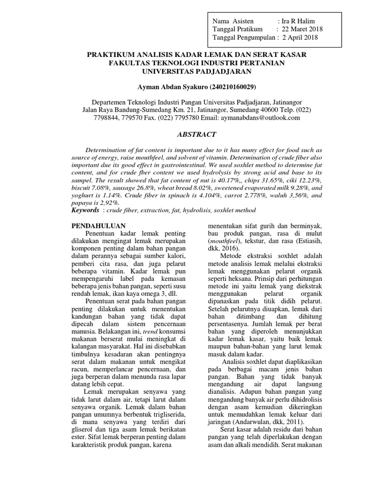 Analisis Kadar Serat Kasar Dan Lemak | PDF