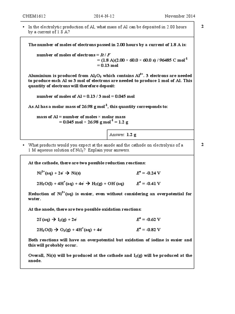 Electrochemwith Answers | PDF | Redox | Electrochemistry