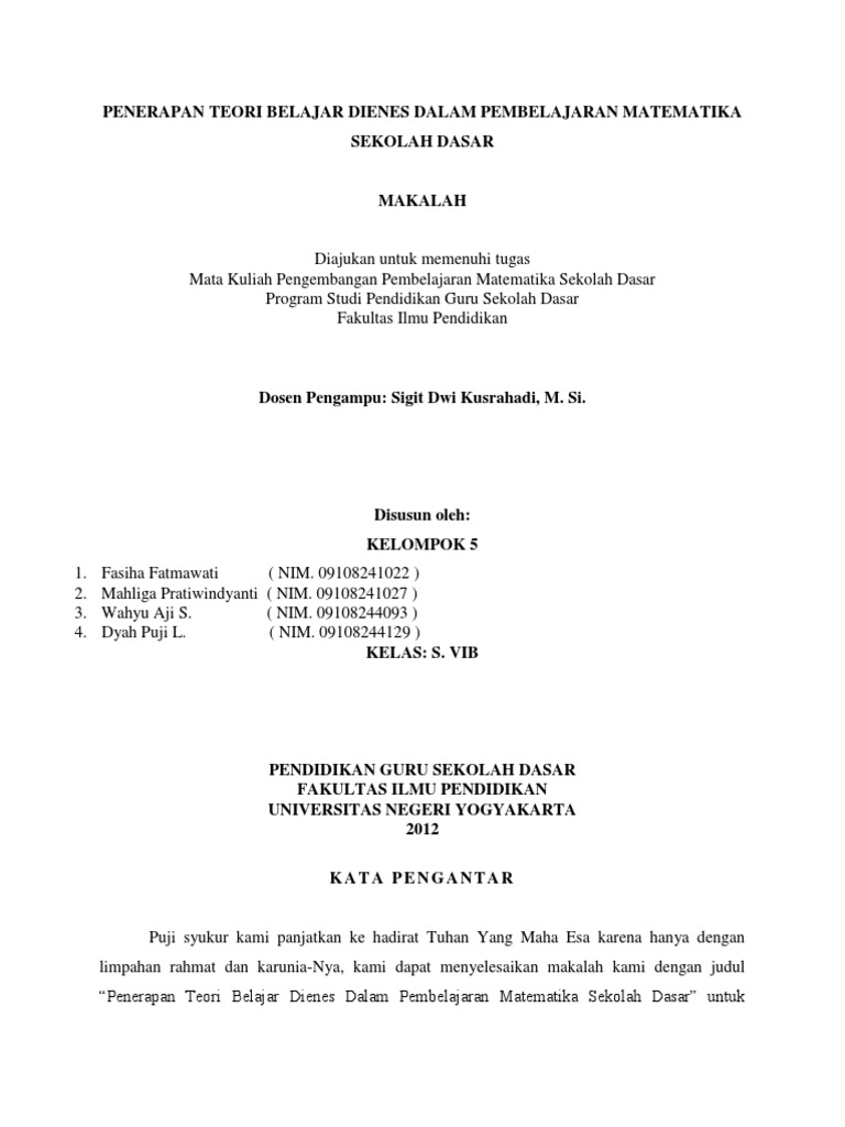 Penerapan Teori Belajar Dienes Dalam Pembelajaran Matematika Sekolah Dasar Pdf