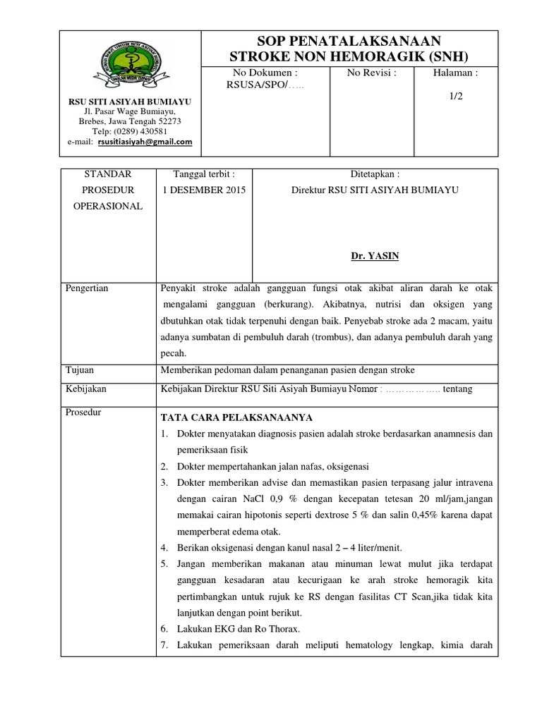 SOP Penatalaksanaan Stroke Non Hemoragik | PDF | Sains & Matematika