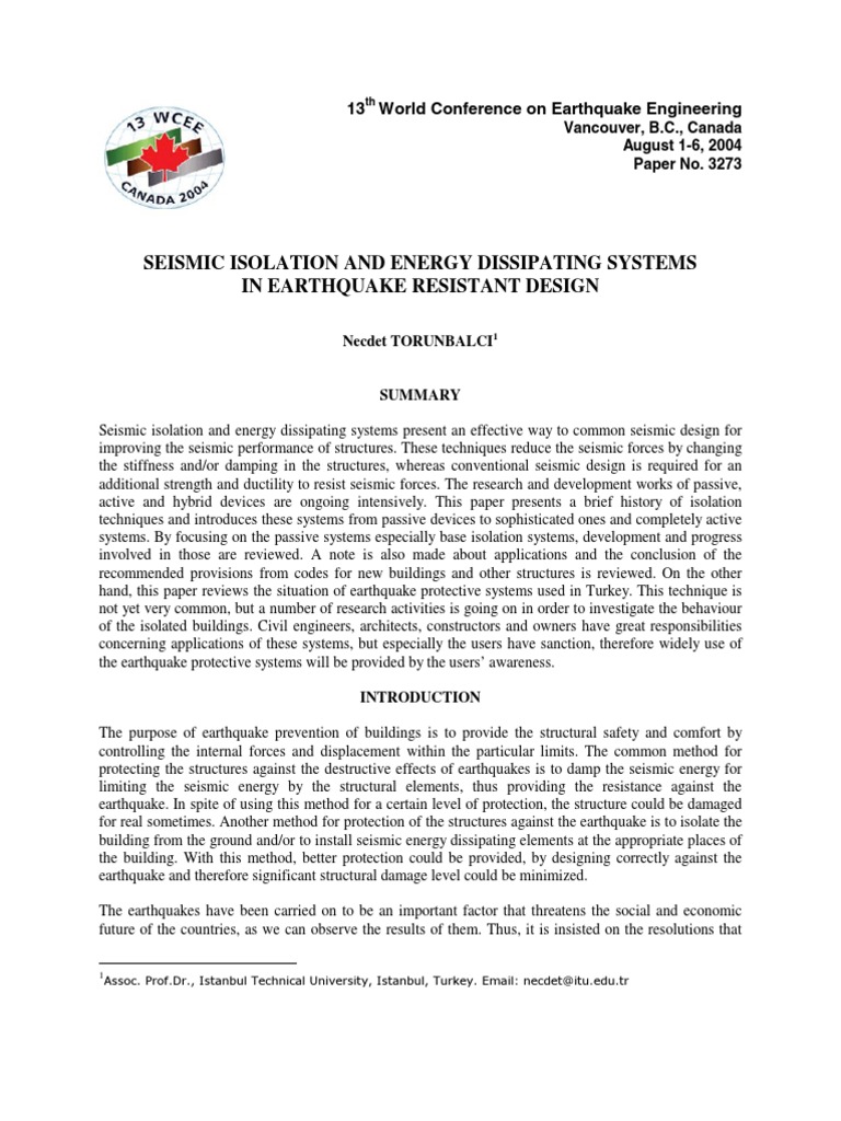 Seismic Isolation and Energy Dissipating Systems in Earthquake ...