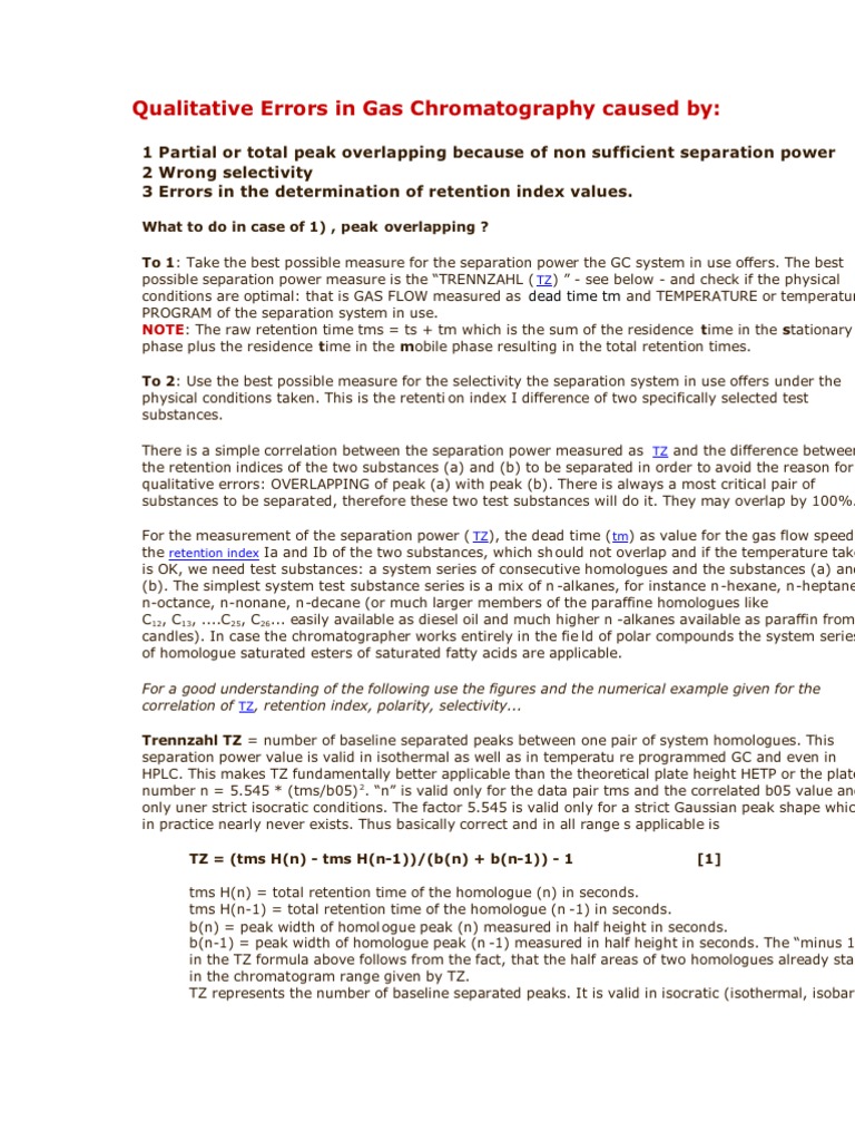 Qualitative Errors in Gas Chromatography Caused By Gas Chromatography
