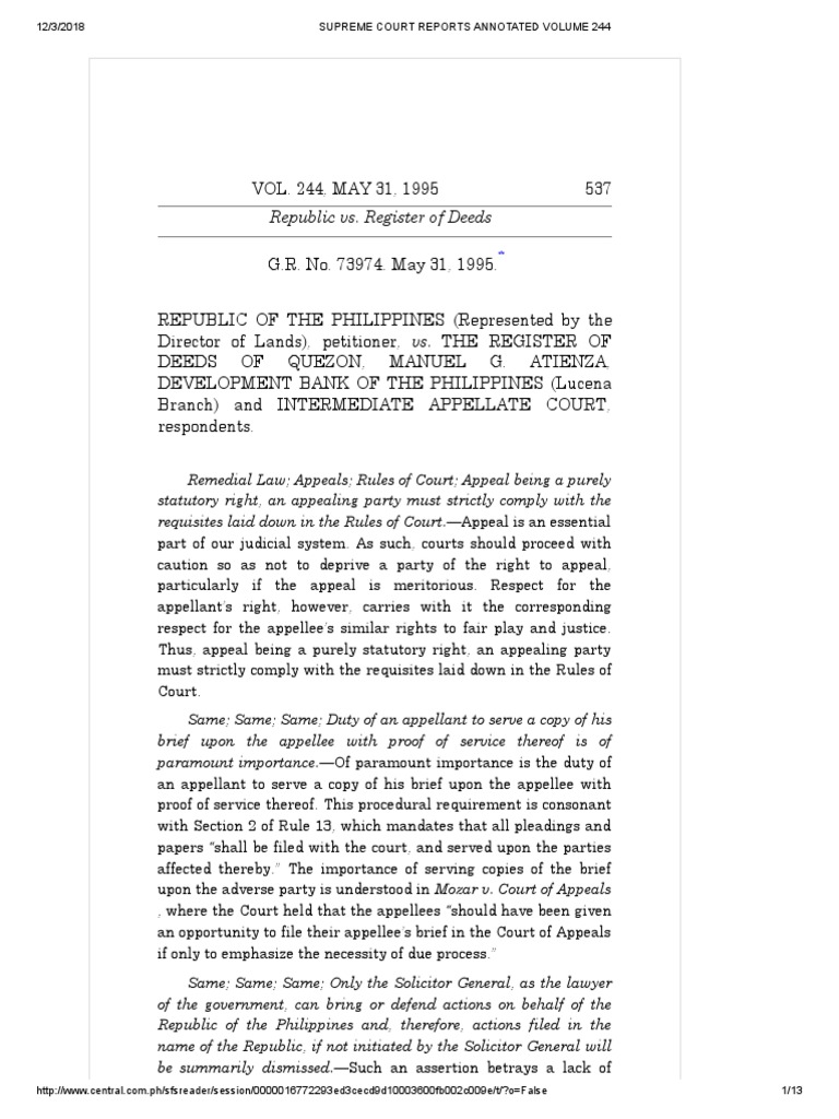 Republic Vs Register of Deeds of Quezon PDF Brief (Law) Solicitor