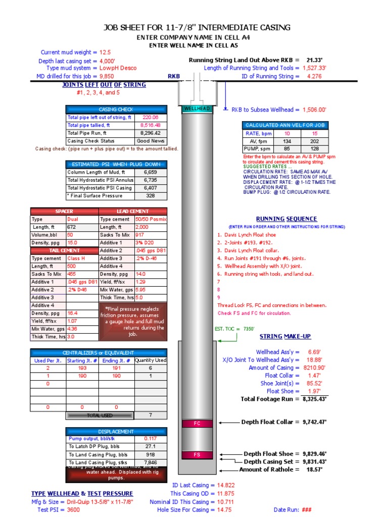 Job Sheet for 11-7/8