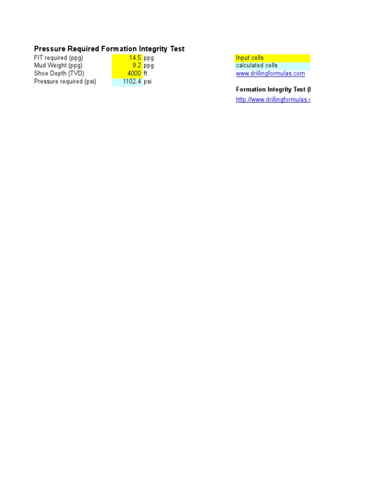 Formation Integrity Test Calculation | PDF