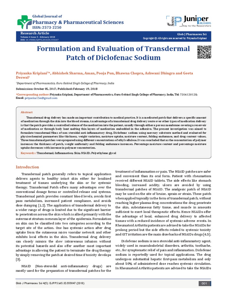 Formulation and Evaluation of Transdermal Patch | PDF | Nonsteroidal ...