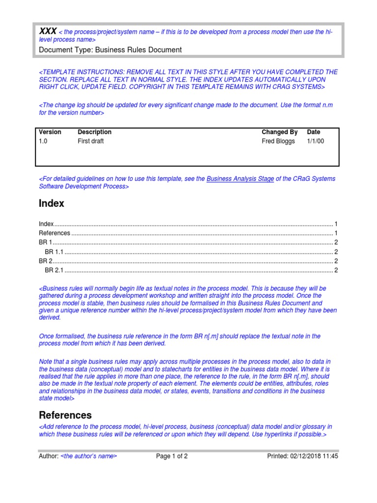 Business Rules Document Template Conceptual Model Data Model