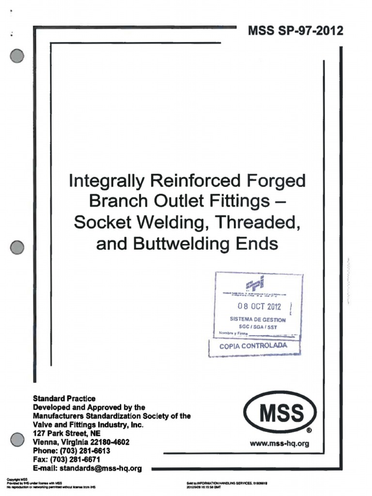 MSS SP 97 2012 Integrally Reinforced For PDF | PDF | Pipe (Fluid ...