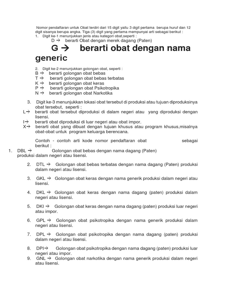 Kode Registrasi Obat dan Kategorinya | PDF
