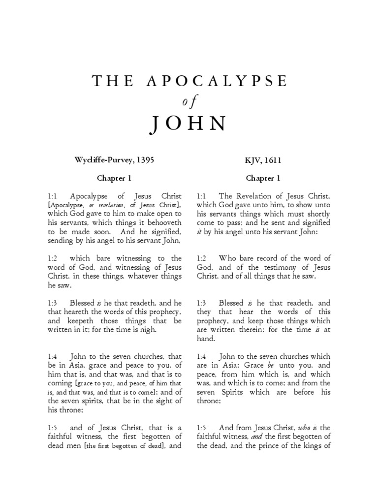 The Apocalypse: 1:1 (Apocalypse, or Revelation, of Jesus Christ) 1:1 ...