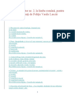 Testul Pregătitor Nr. 2, La Limba Română, Pentru Şcoala de Agenţi de Poliţie Vasile Lascăr Câmpina