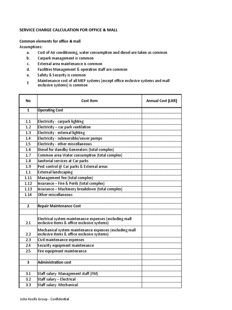 Service Charge Calculation Specimen PDF Parking Lot Car