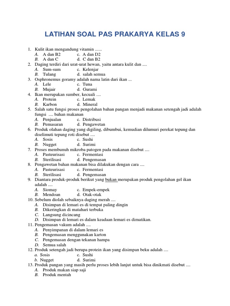 42++ Contoh soal pts prakarya kelas 9 semester 1 ideas