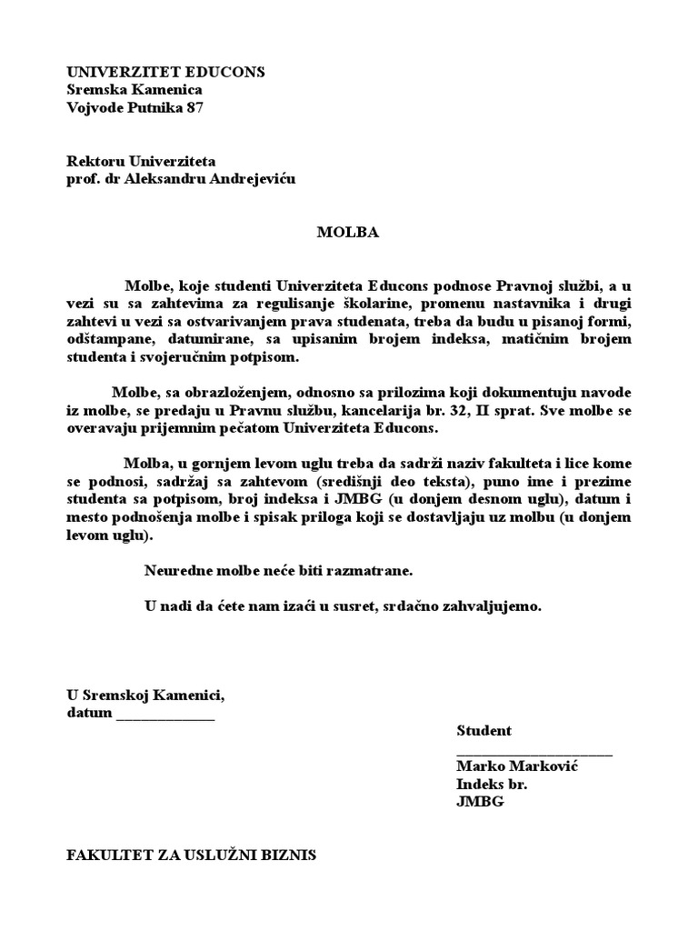 Obrazac Molbe | PDF