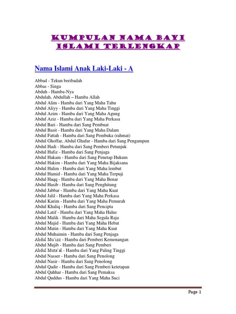 Himpunan Lengkap Nama Bayi Islami