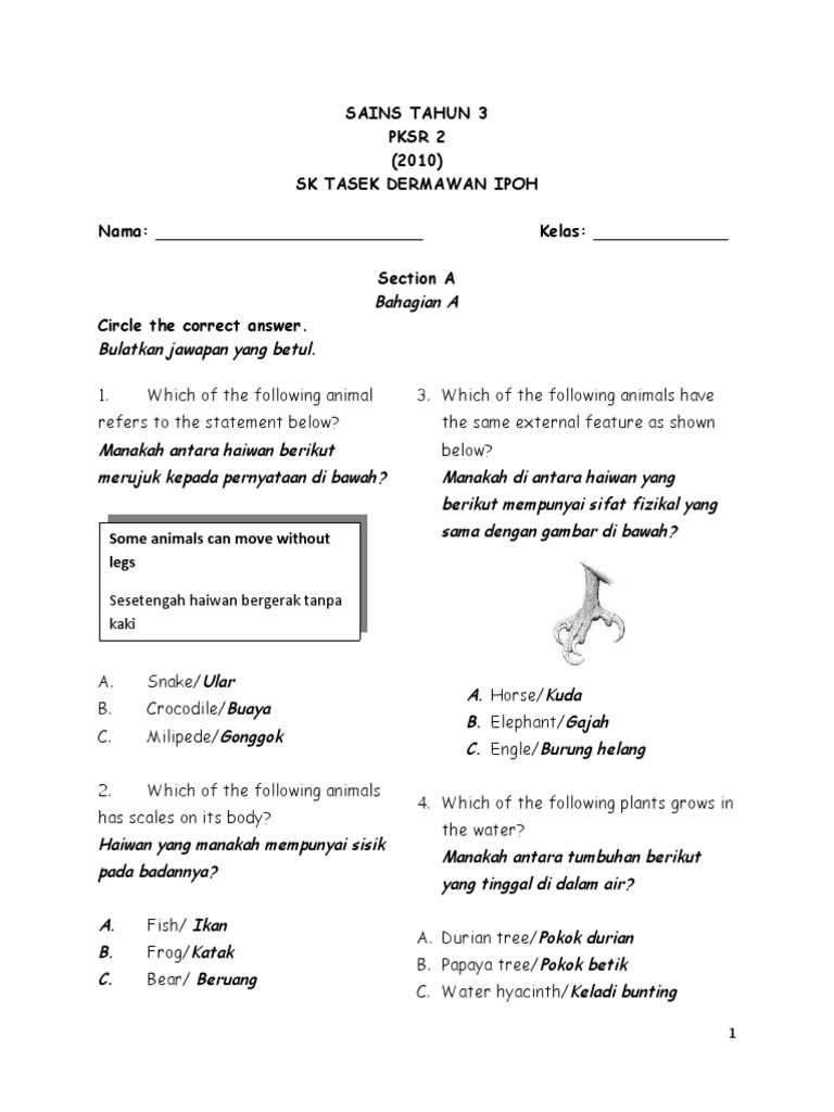 PKSR 2 Sains Tahun 3
