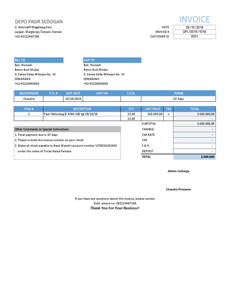Invoice: Depo Pasir Sedogan | PDF | Taxation | Payments