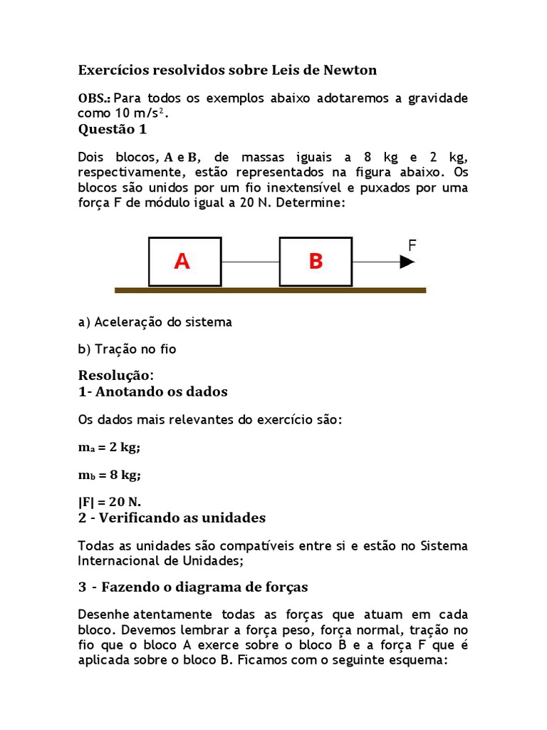 Exercícios Resolvidos: Leis de Newton | PDF | Quilograma | Leis do ...