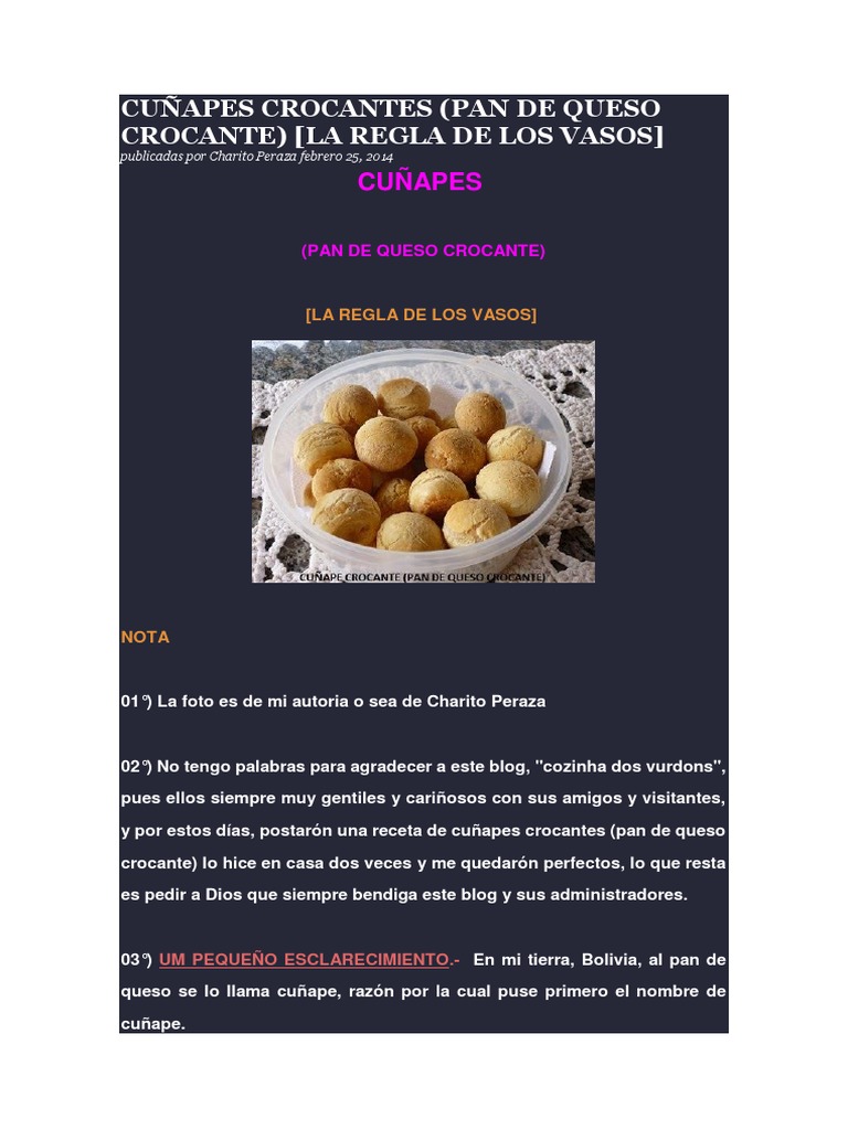 Cuñapes Crocantes | PDF | Queso | Ricotta