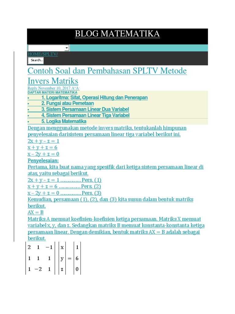 16++ Contoh Soal Cerita Spltv Metode Determinan - Kumpulan ...
