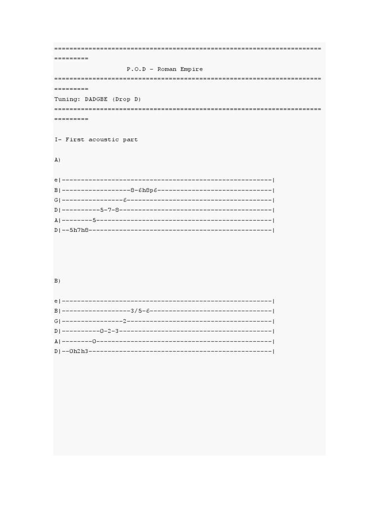 P.O.D. - Roman Empire Guitar Tabs | PDF | Guitars | Elements Of Music