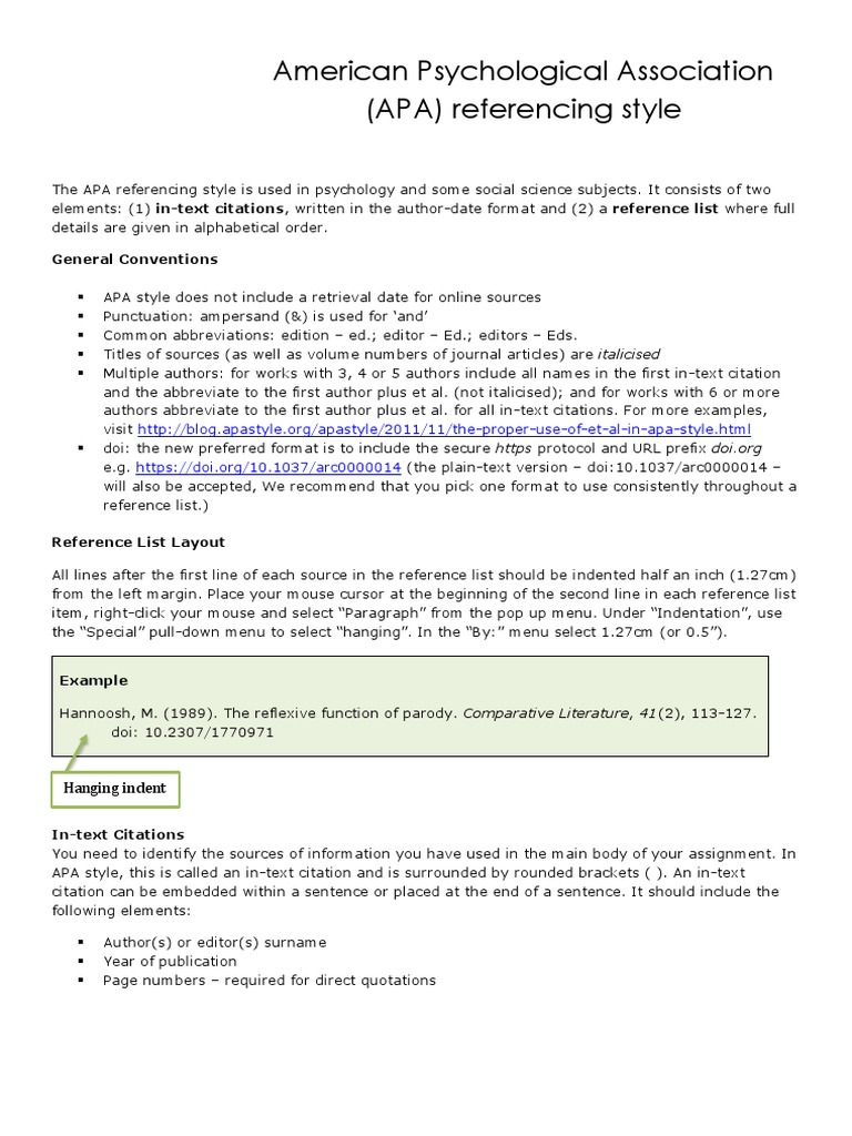 APA Quick Guide 2018 PDF Digital Object Identifier Citation